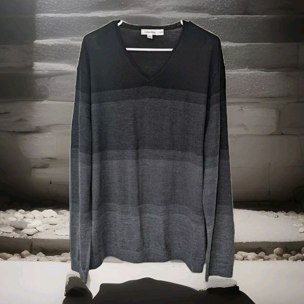 Calvin Klein Men's Merino Wool V-Neck Long-Sleeve Pullover Sweater Size XXL